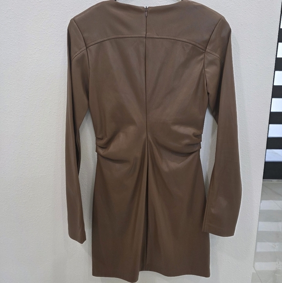 ZARA faux leather short dress Size XS Brown Fall Dress - Picture 5 of 5